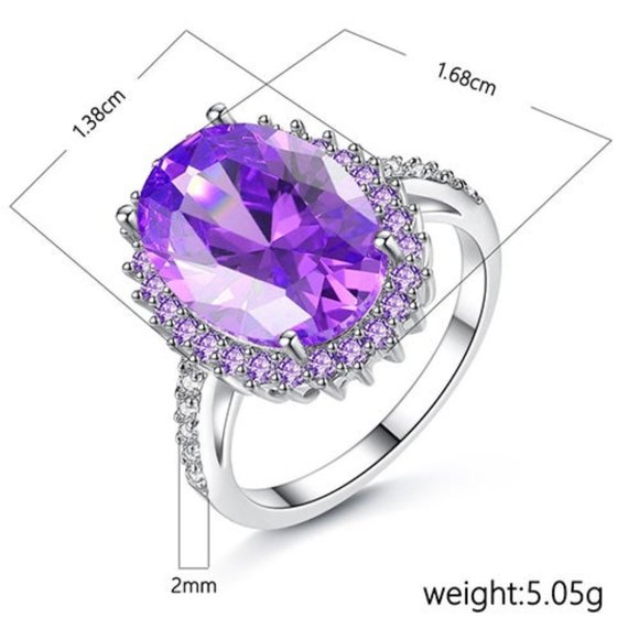 Stunning Purple Oval Zircon Silver Ring - Picture 5 of 5